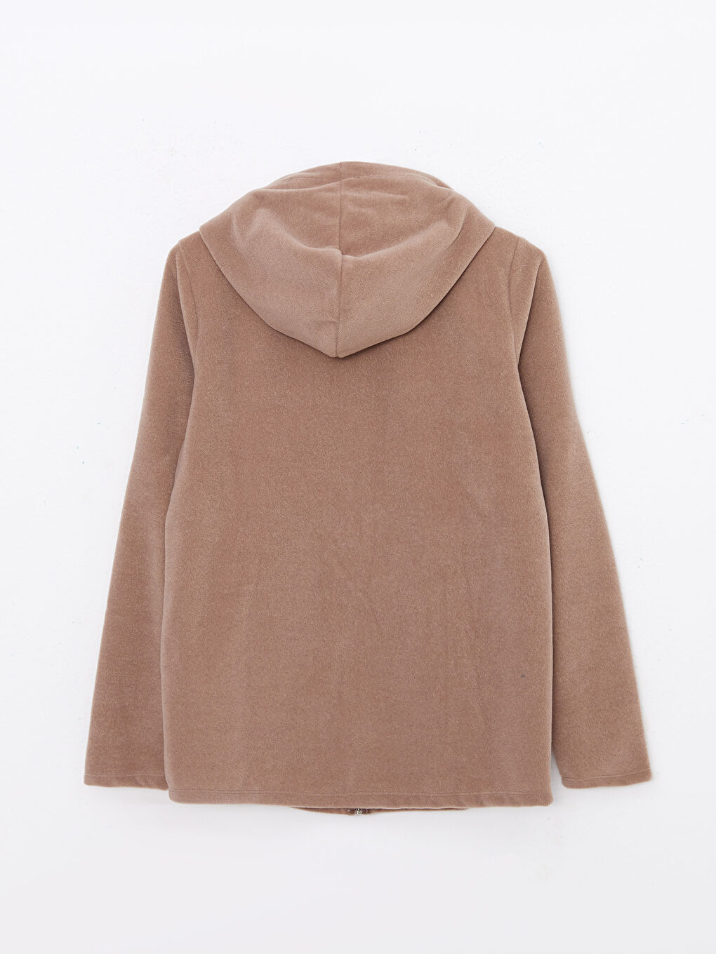 Kahverengi Kapüşonlu Düz Uzun Kollu Polar Kadın Spor Hırka-6