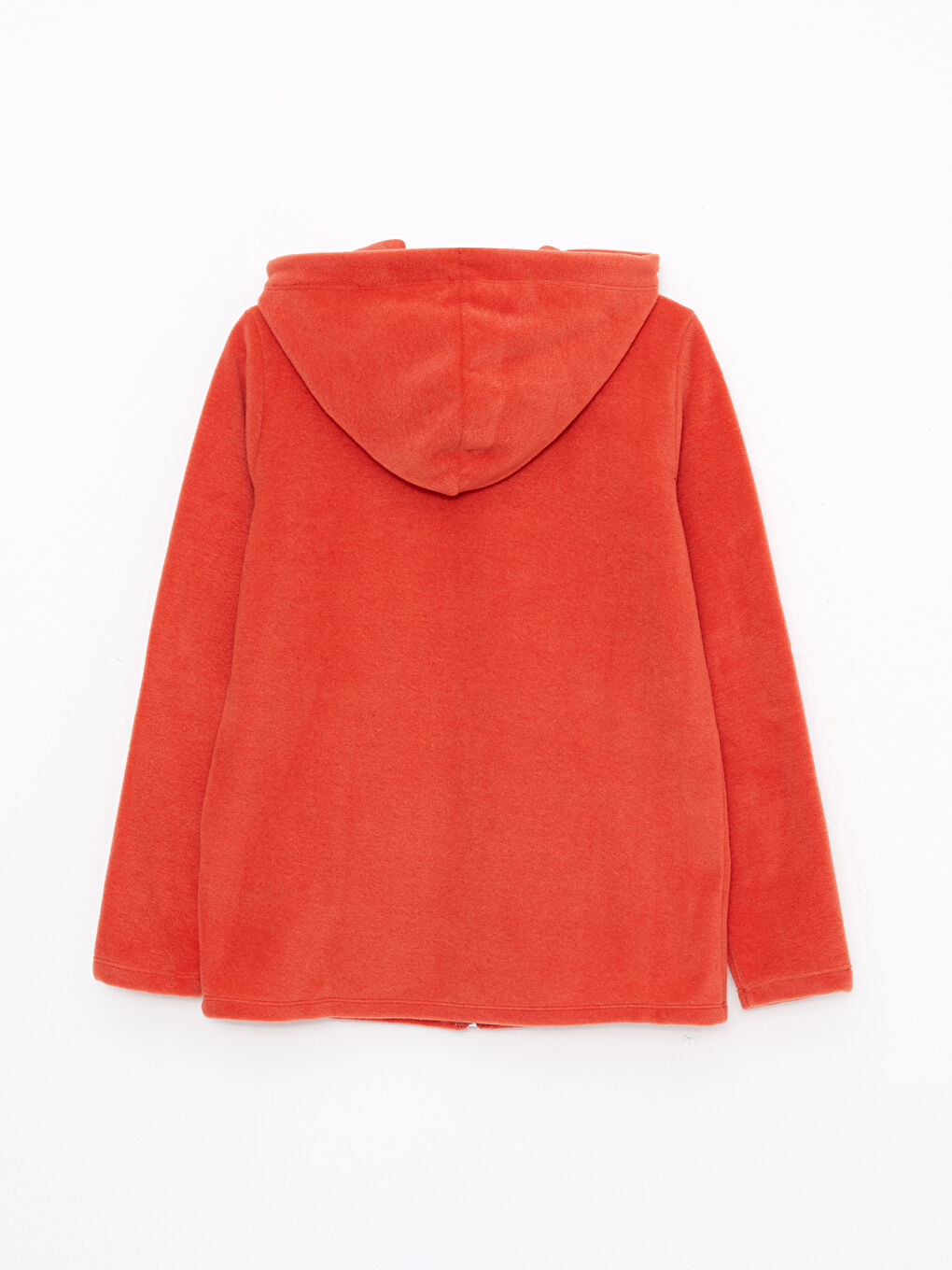 Turuncu Kapüşonlu Düz Uzun Kollu Polar Kadın Spor Hırka-6