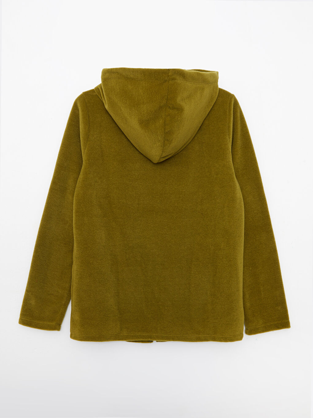 Yeşil Kapüşonlu Düz Uzun Kollu Polar Kadın Spor Hırka-6