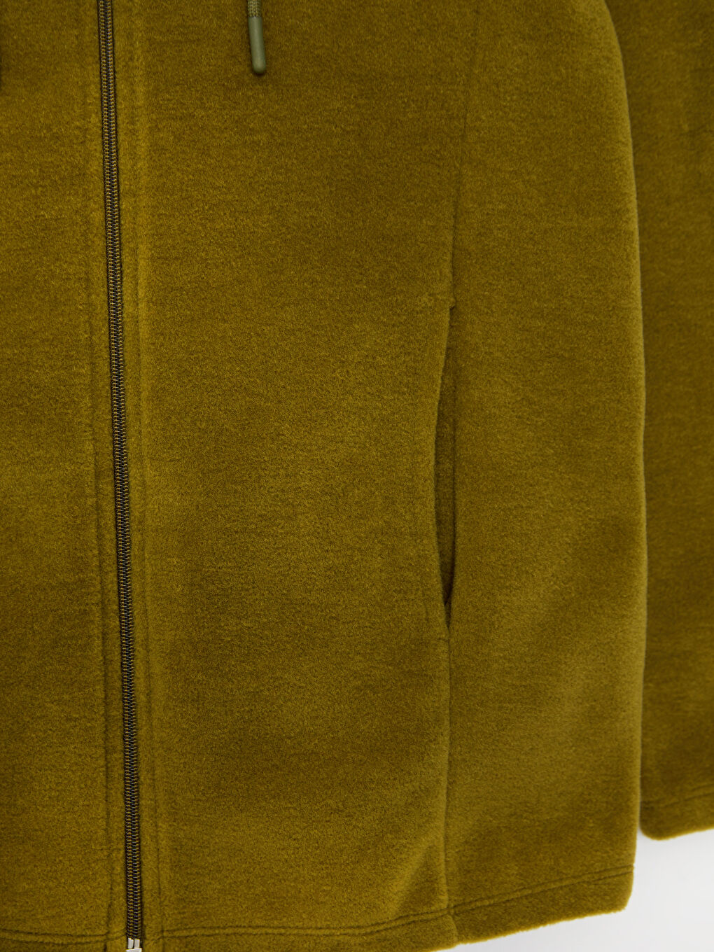 Yeşil Kapüşonlu Düz Uzun Kollu Polar Kadın Spor Hırka-7