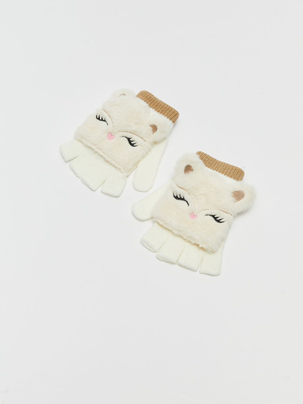 3D Applique Detailed Girl Fingerless Gloves-1