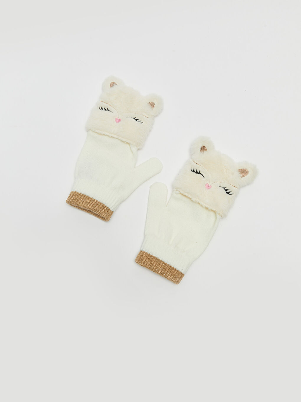 3D Applique Detailed Girl Fingerless Gloves-3