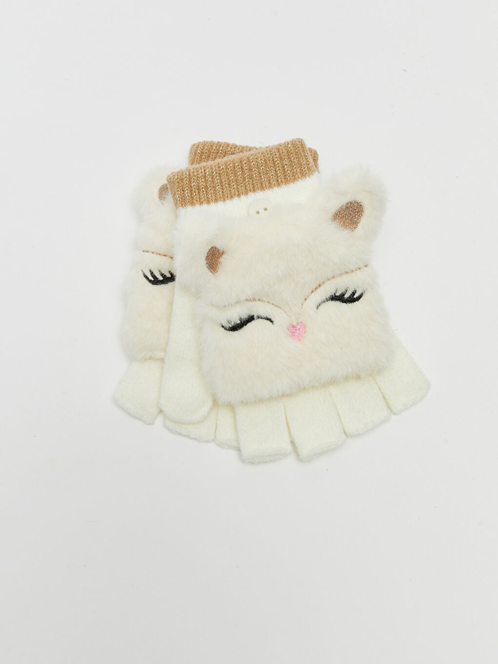 3D Applique Detailed Girl Fingerless Gloves