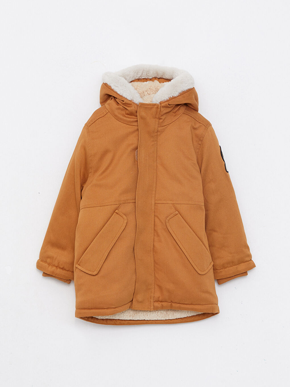 Kahverengi Kapüşonlu Uzun Kollu Basic Erkek Bebek Mont-3