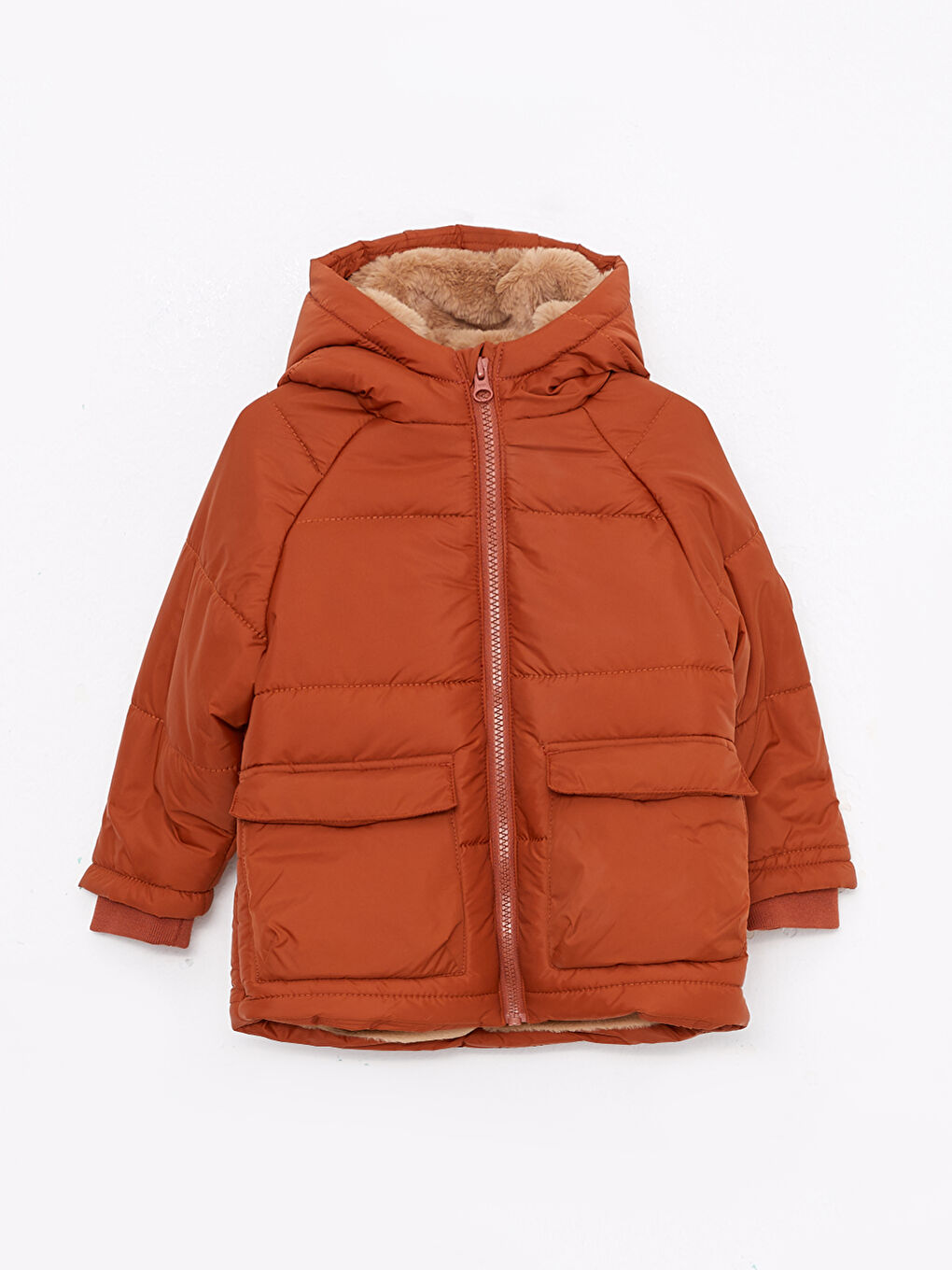 Kahverengi Kapüşonlu Uzun Kollu Erkek Bebek Parka