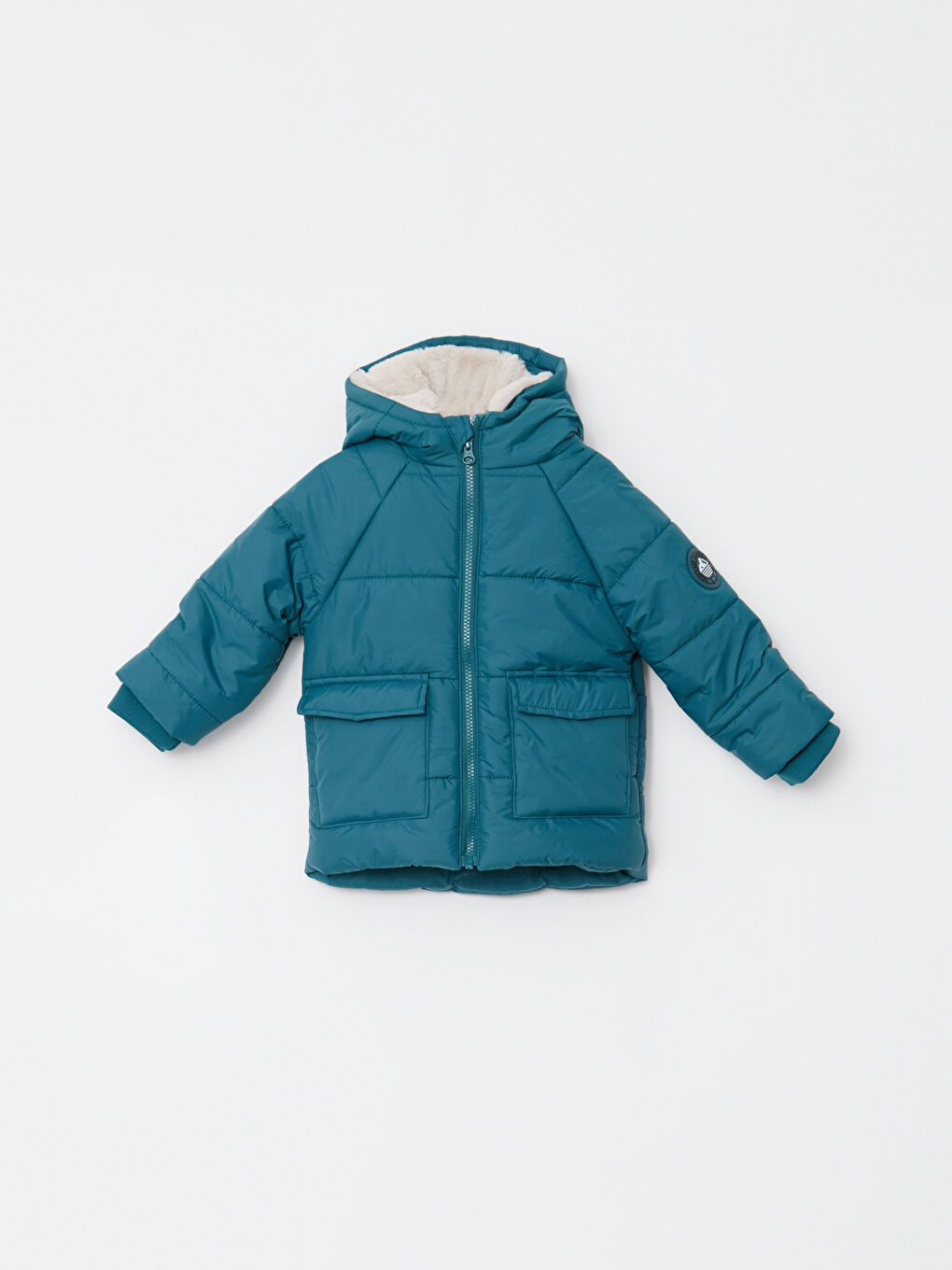 Petrol Kapüşonlu Uzun Kollu Erkek Bebek Parka