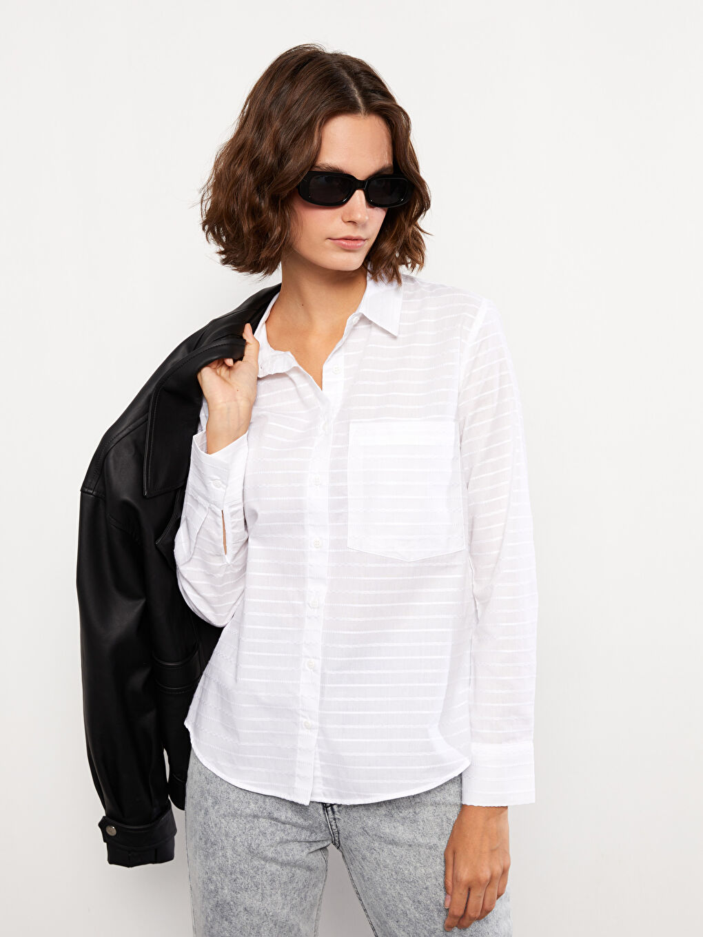 Buttoned Striped Long Sleeve Cotton Women's Shirt