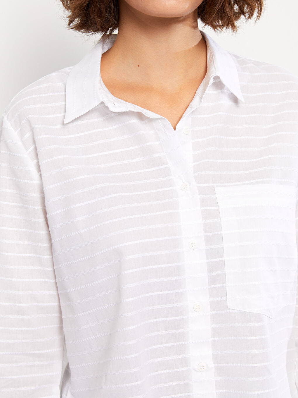 Buttoned Striped Long Sleeve Cotton Women's Shirt-3