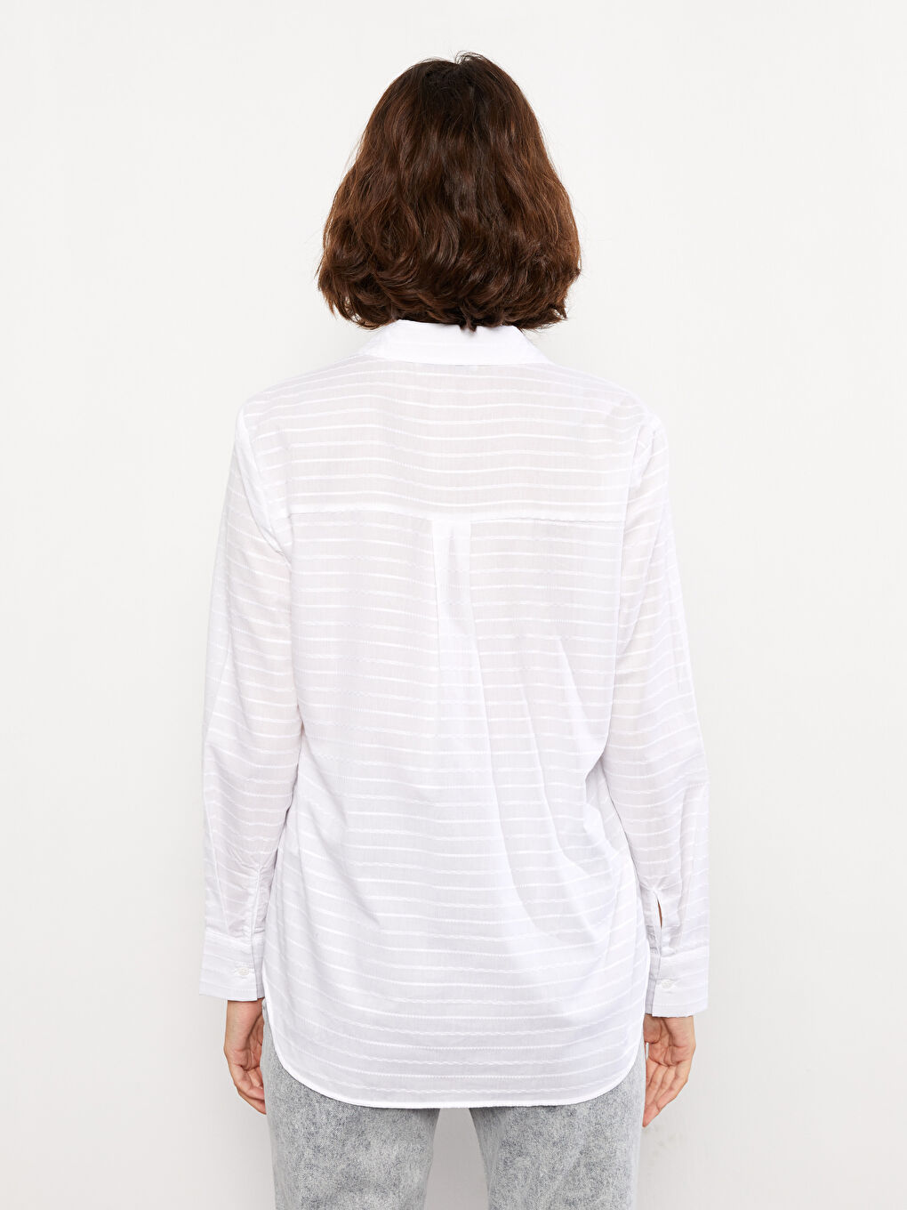 Buttoned Striped Long Sleeve Cotton Women's Shirt-4