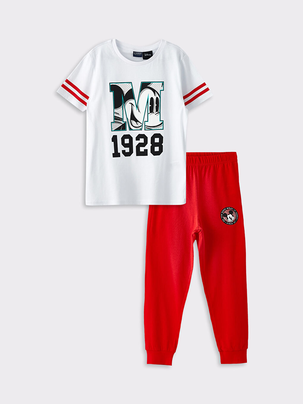 LCW Kids Crew Neck Mickey Mouse Printed Short Sleeve Boy's Pajamas Set -W26239Z4-R9K
