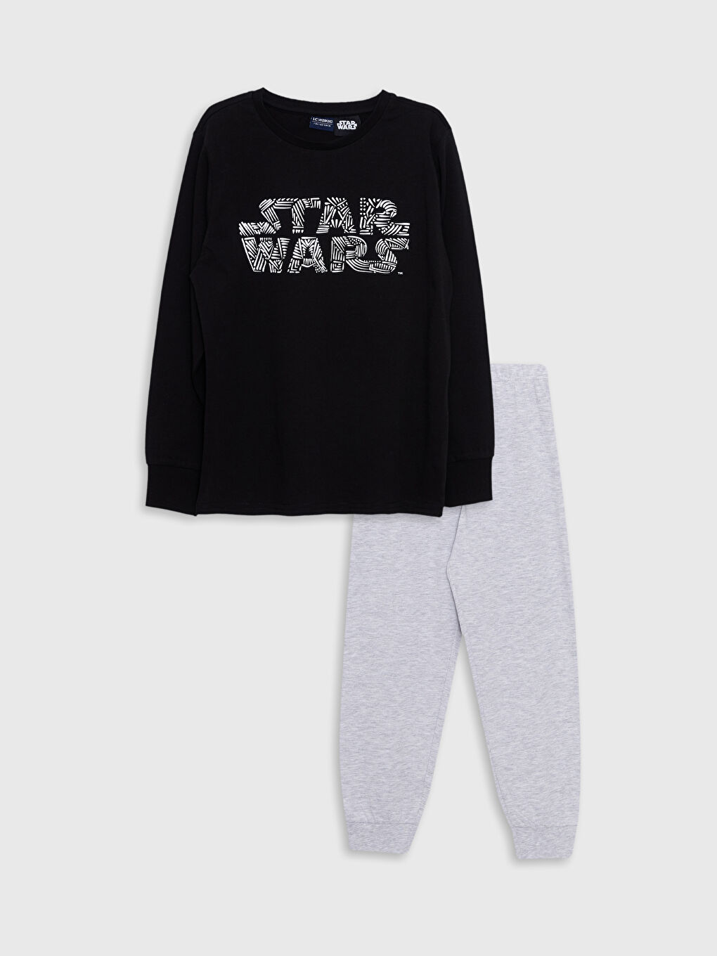 Siyah Bisiklet Yaka Star Wars Baskılı Uzun Kollu Erkek Çocuk Pijama Takımı