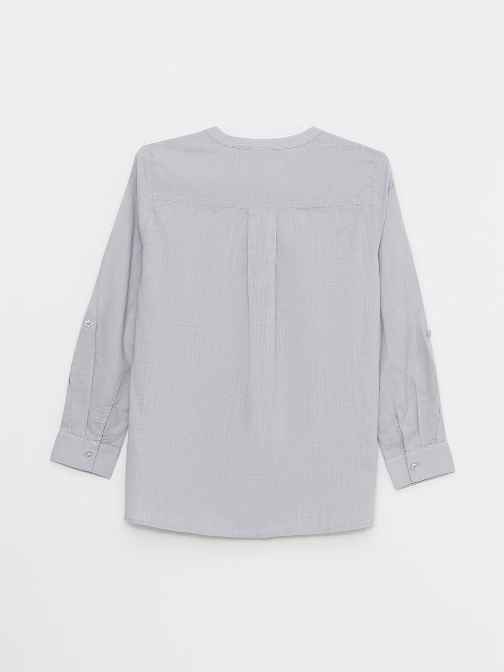 Gri Kaçık Yaka Nakışlı Uzun Kollu Pamuklu Kadın Gömlek-6