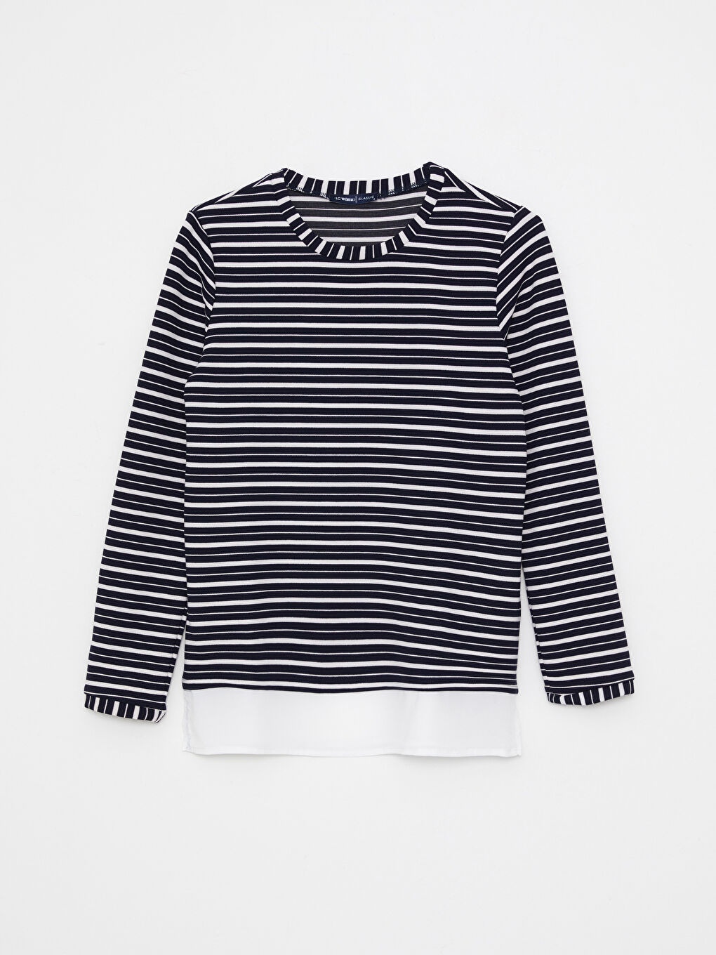 LCWAIKIKI Basic Crew Neck Striped Long Sleeve Women's Blouse -W26268Z8-E1J