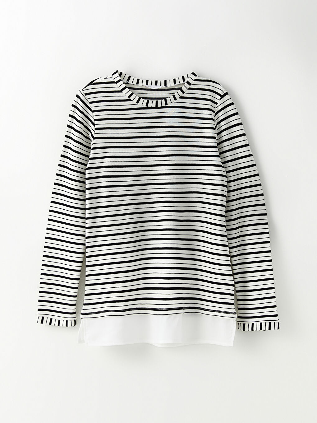 Ekru Bisiklet Yaka Çizgili Uzun Kollu Kadın Bluz-5