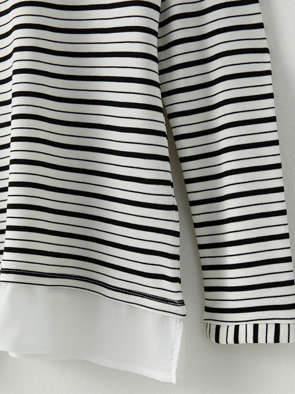 Ekru Bisiklet Yaka Çizgili Uzun Kollu Kadın Bluz-6