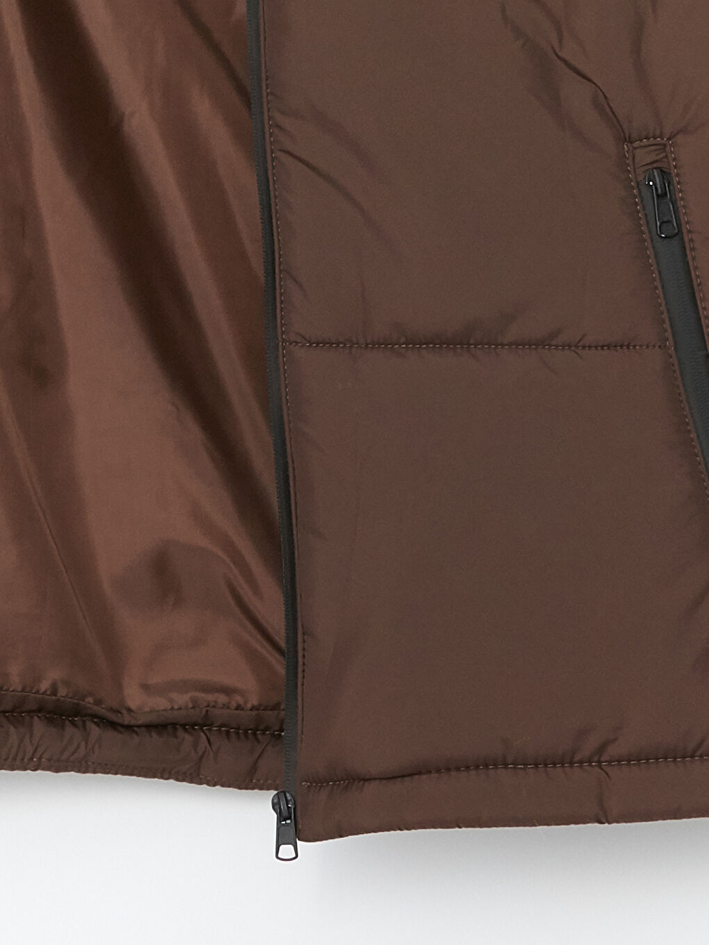 Kahverengi Rahat Kalıp Dik Yaka Erkek Şişme Mont-7