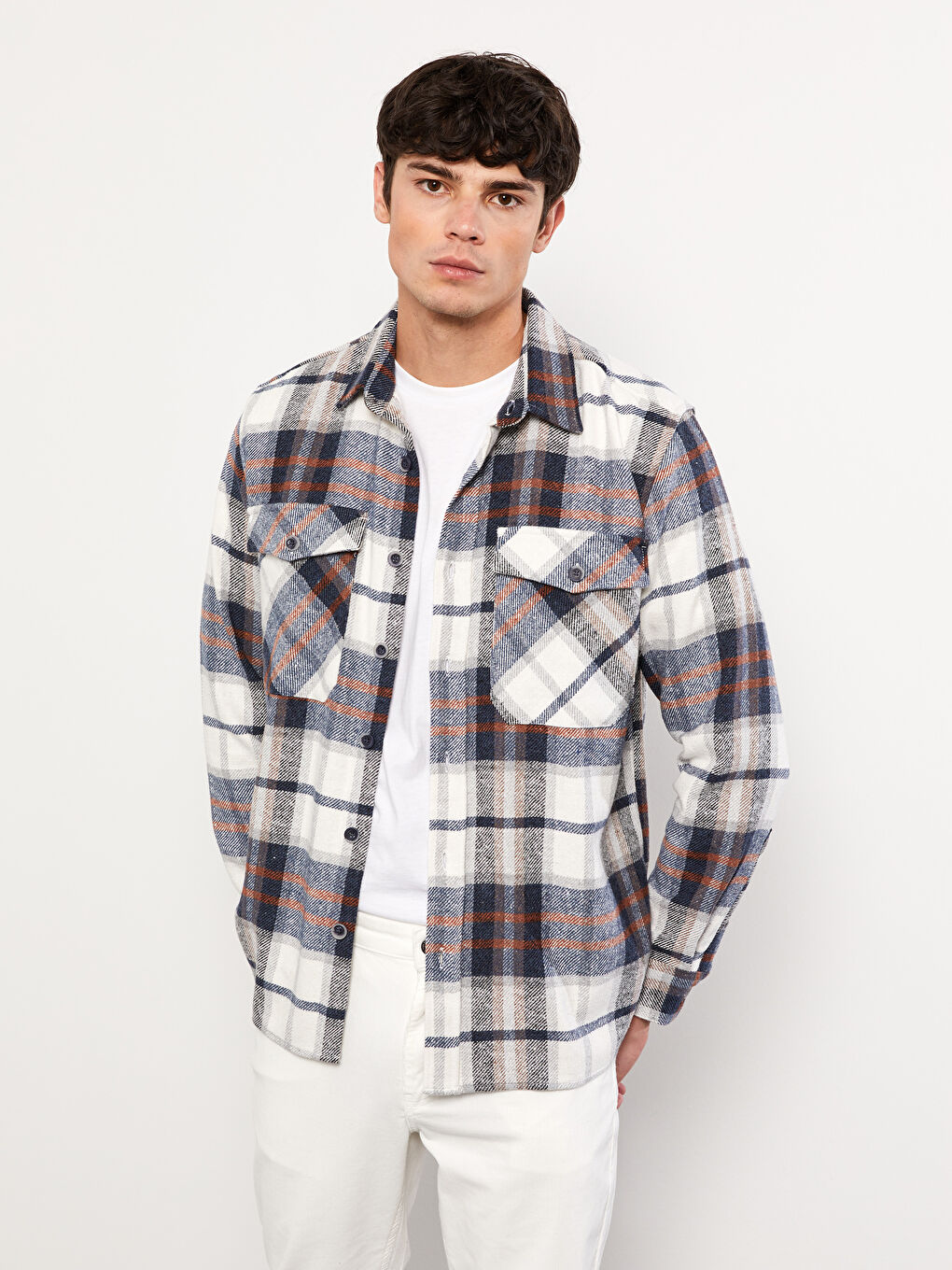 XSIDE Regular Fit Long Sleeve Plaid Men's Flannel Shirt -W26278Z8-LMR
