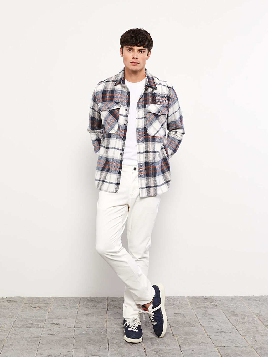 XSIDE Regular Fit Long Sleeve Plaid Men's Flannel Shirt -W26278Z8-LMR