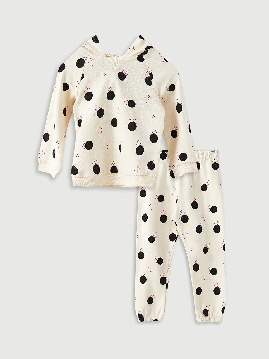 Hooded Long Sleeve Printed Baby Girl Sweatshirt and Trousers 2-Pack Set
