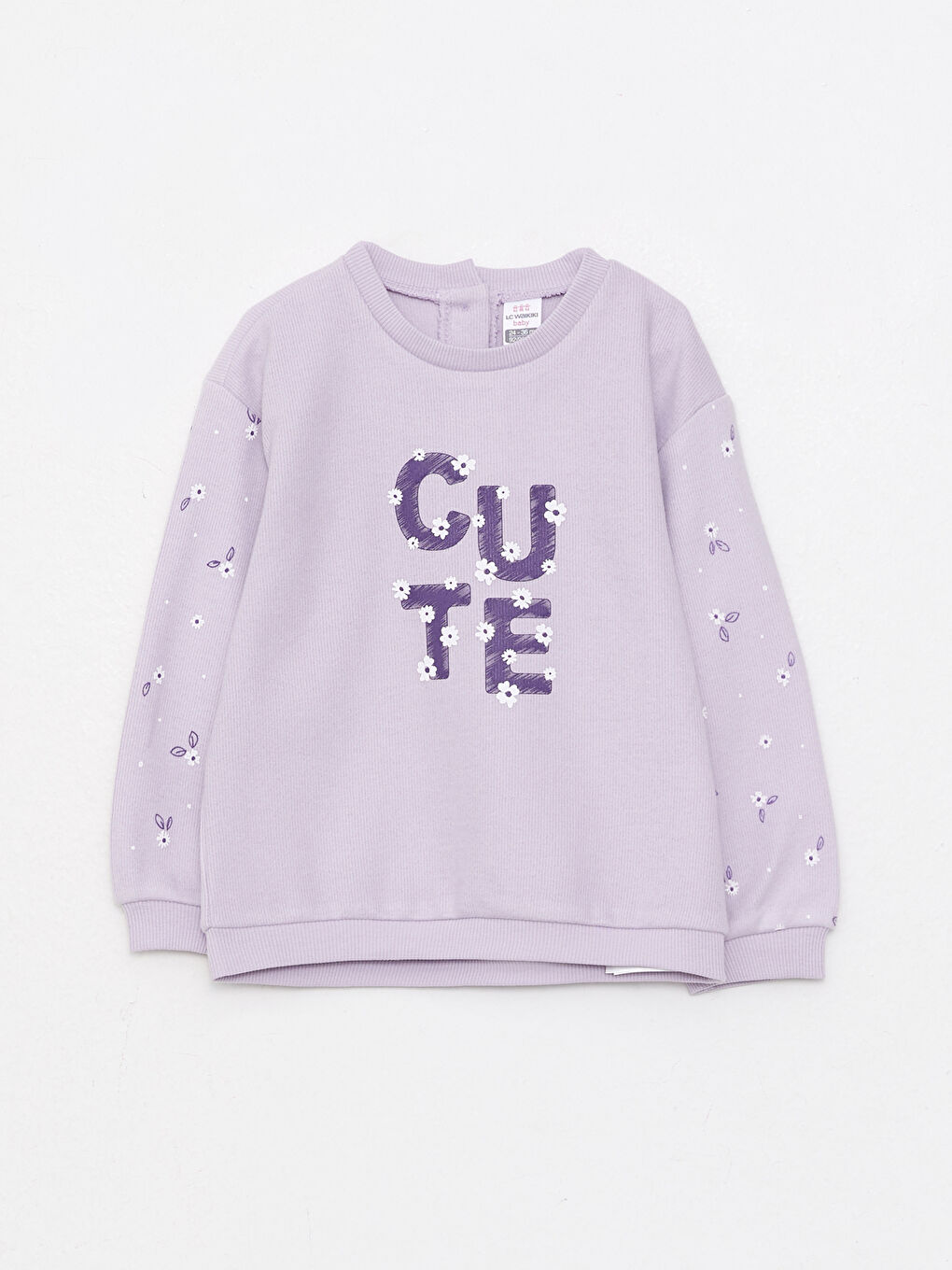 طقم بلوزة كم طويل بياقة دائرية مطبوعة للبنات الرضع مع بنطلون ضيق - مجموعة من قطعتين-1