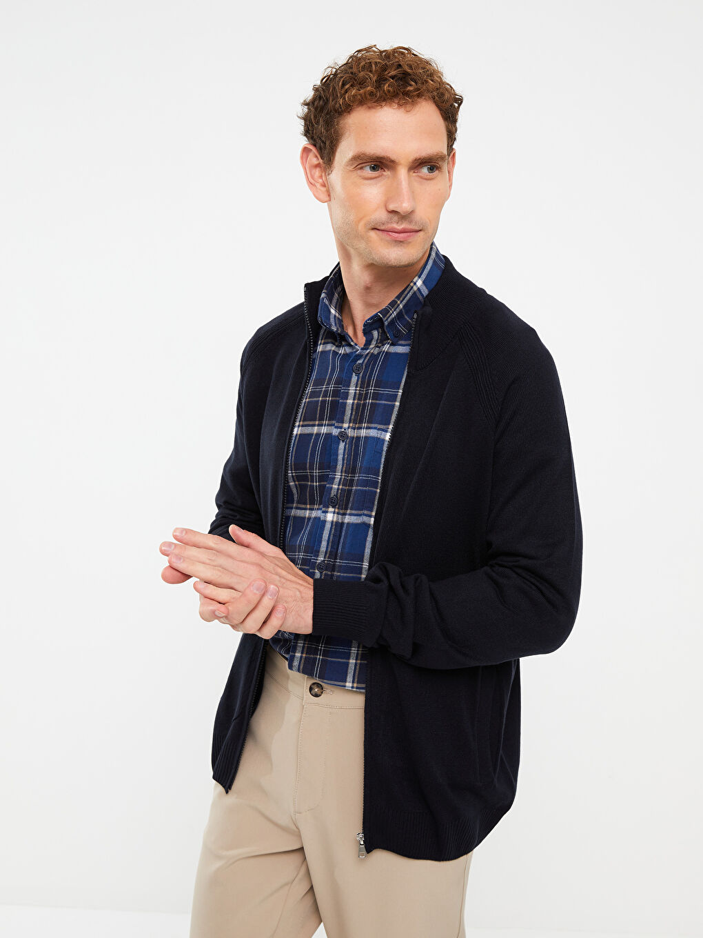 Regular Fit Funnel Neck Men's Knit Cardigan