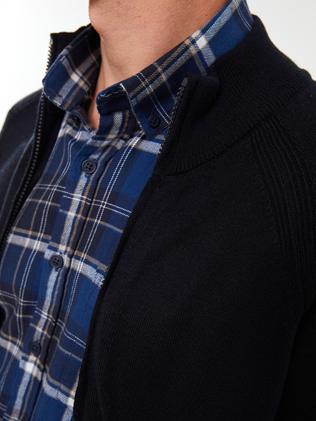 Regular Fit Funnel Neck Men's Knit Cardigan-1