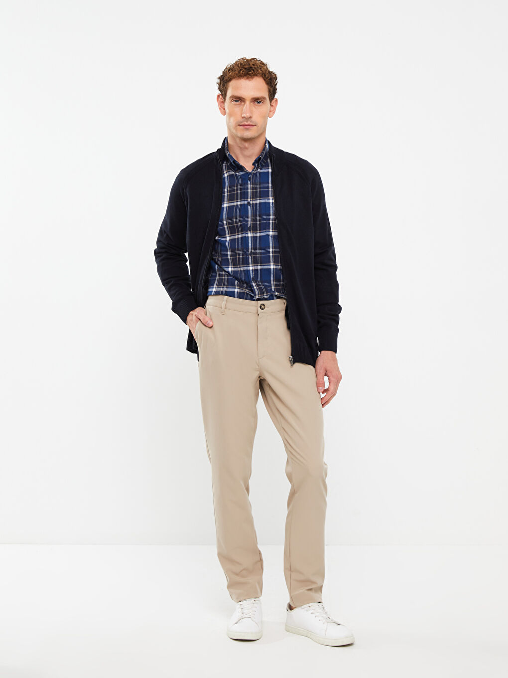 Regular Fit Funnel Neck Men's Knit Cardigan-2