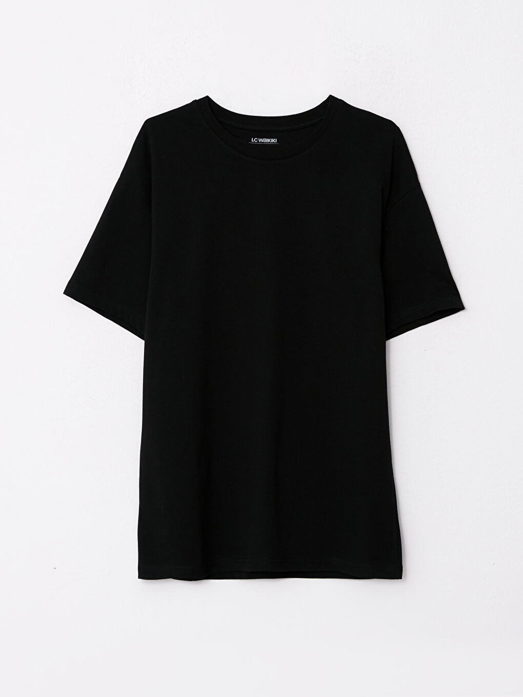 Siyah Oversize Bisiklet Yaka Kısa Kollu Penye Erkek Tişört-5