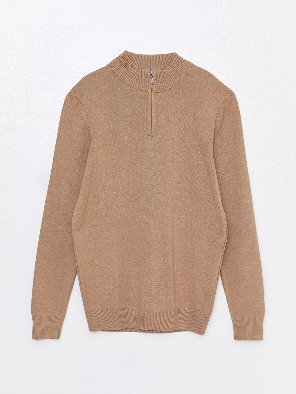 Bej Dik Yaka Uzun Kollu Erkek Triko Kazak-6