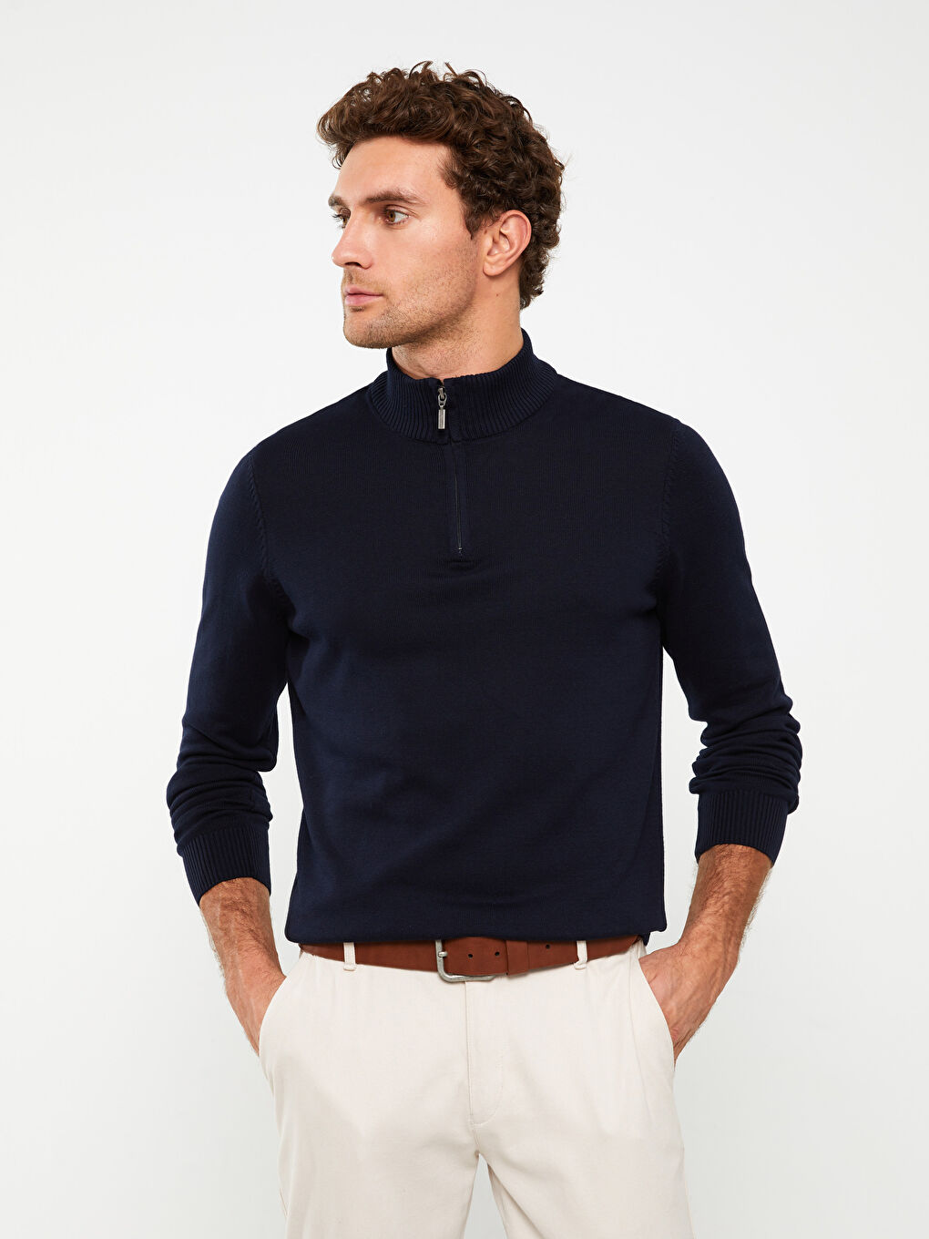 Lacivert Dik Yaka Uzun Kollu Erkek Triko Kazak