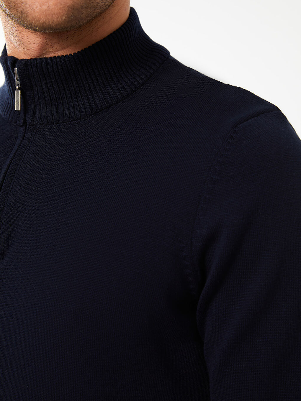 Lacivert Dik Yaka Uzun Kollu Erkek Triko Kazak-3