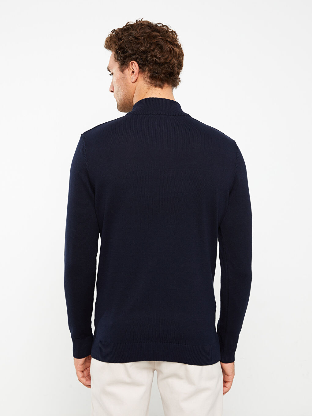 Lacivert Dik Yaka Uzun Kollu Erkek Triko Kazak-4