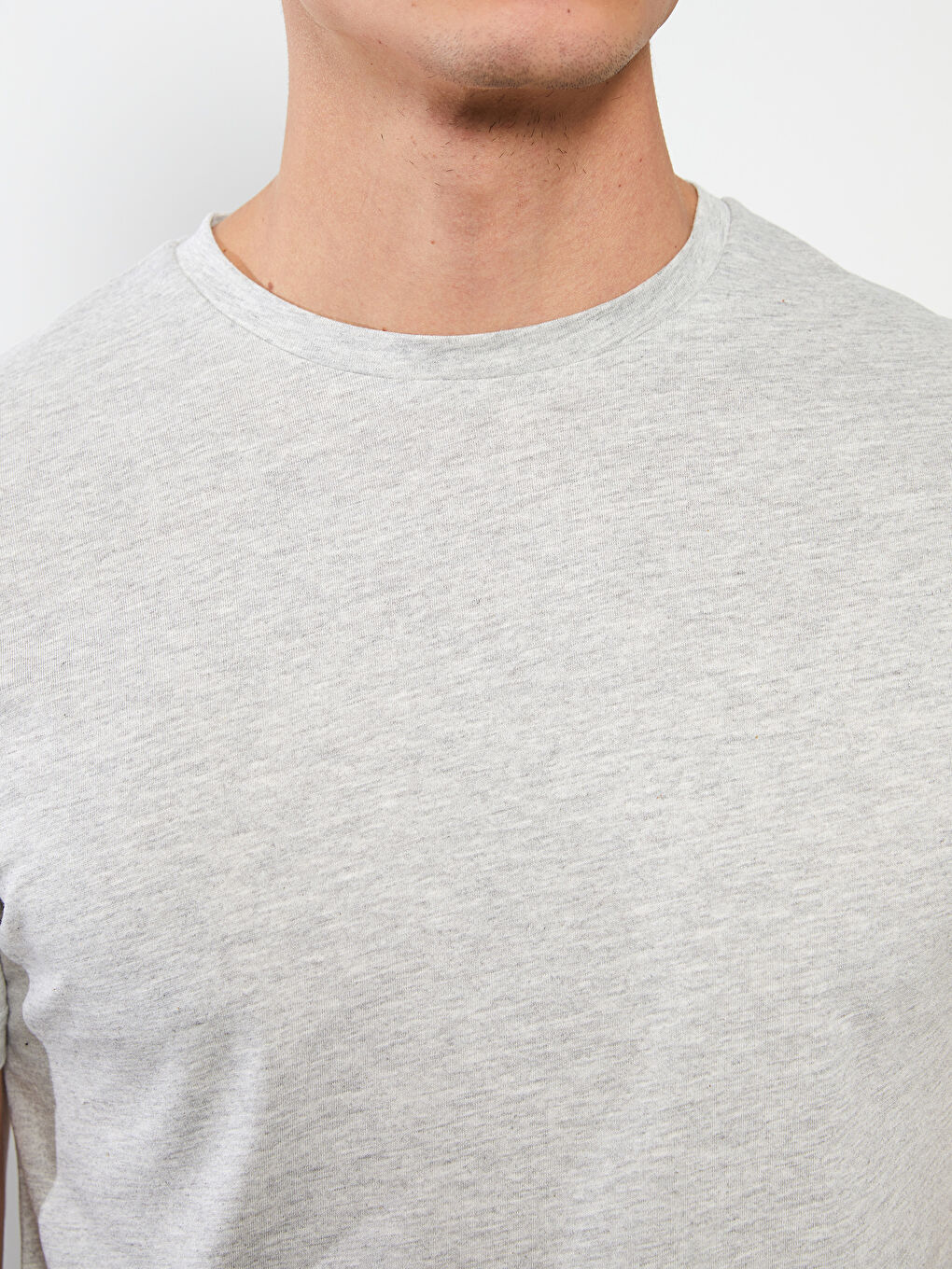 Gri Bisiklet Yaka Penye Erkek Tişört-3