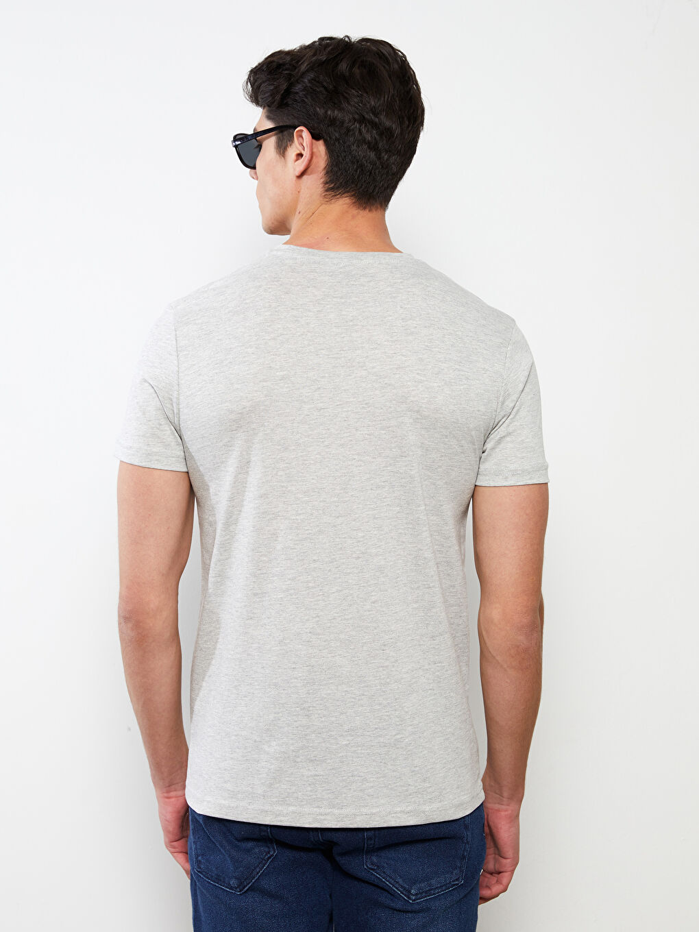 Gri Bisiklet Yaka Penye Erkek Tişört-4
