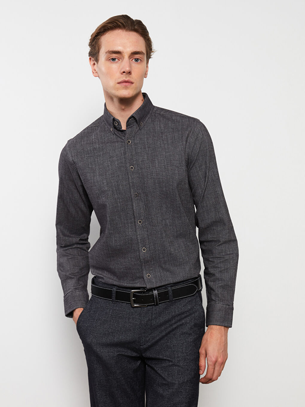 Muška košulja dugih rukava regularnog kroja od gabardena-1