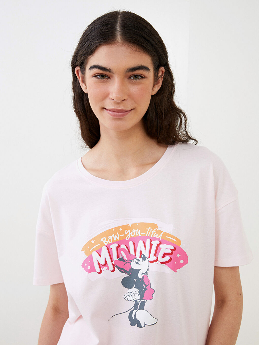 Crew Neck Minnie Mouse Printed Short Sleeve Cotton Women's Pajamas Set-1