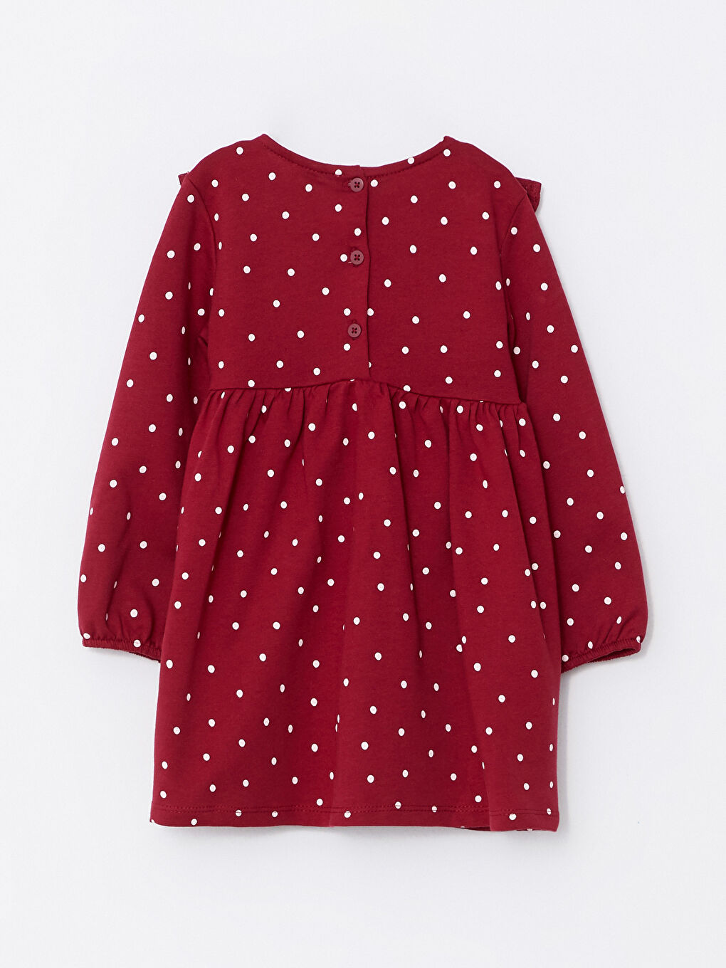 Bordo Bisiklet Yaka Uzun Kollu Puantiyeli Kız Bebek Elbise-1