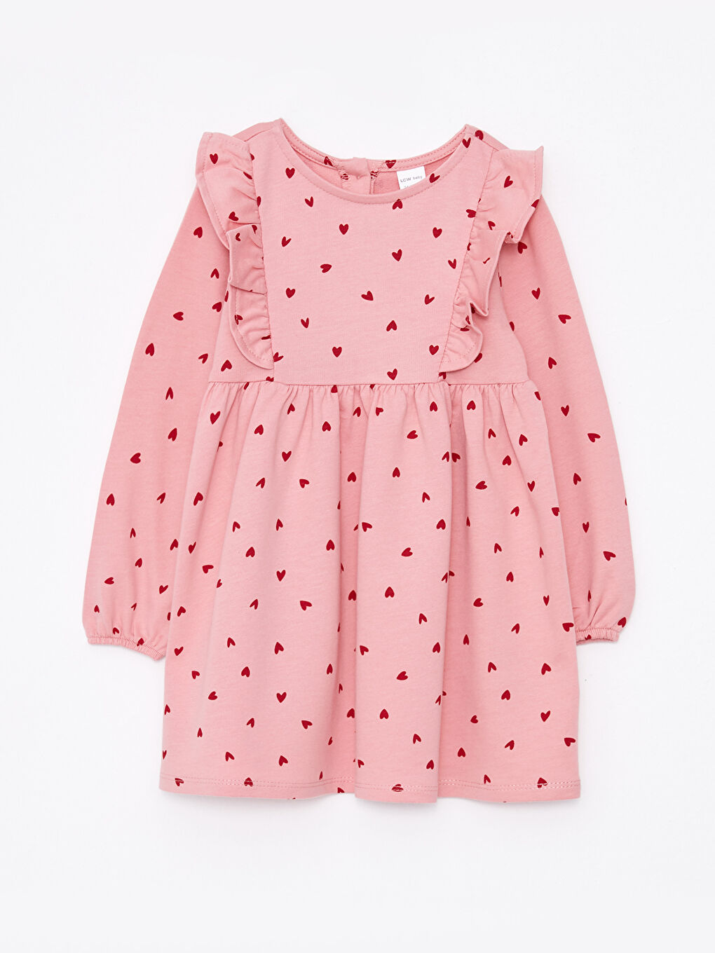 Pembe Bisiklet Yaka Uzun Kollu Baskılı Kız Bebek Elbise