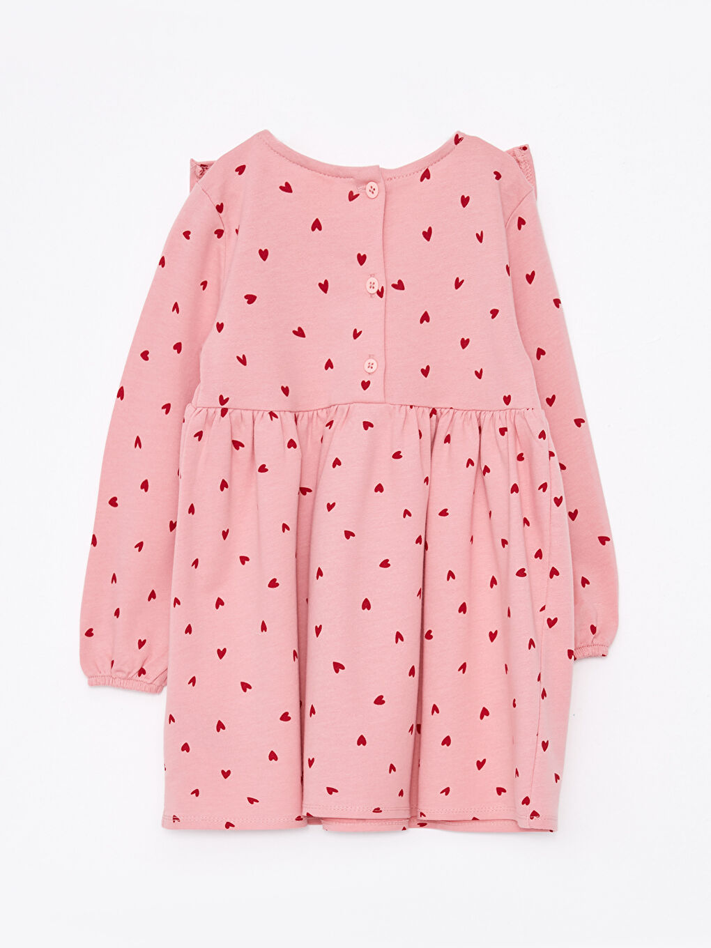 Pembe Bisiklet Yaka Uzun Kollu Baskılı Kız Bebek Elbise-1