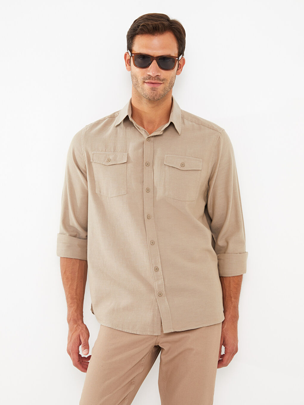 Regular Fit Long Sleeve Gabardine Men's Shirt