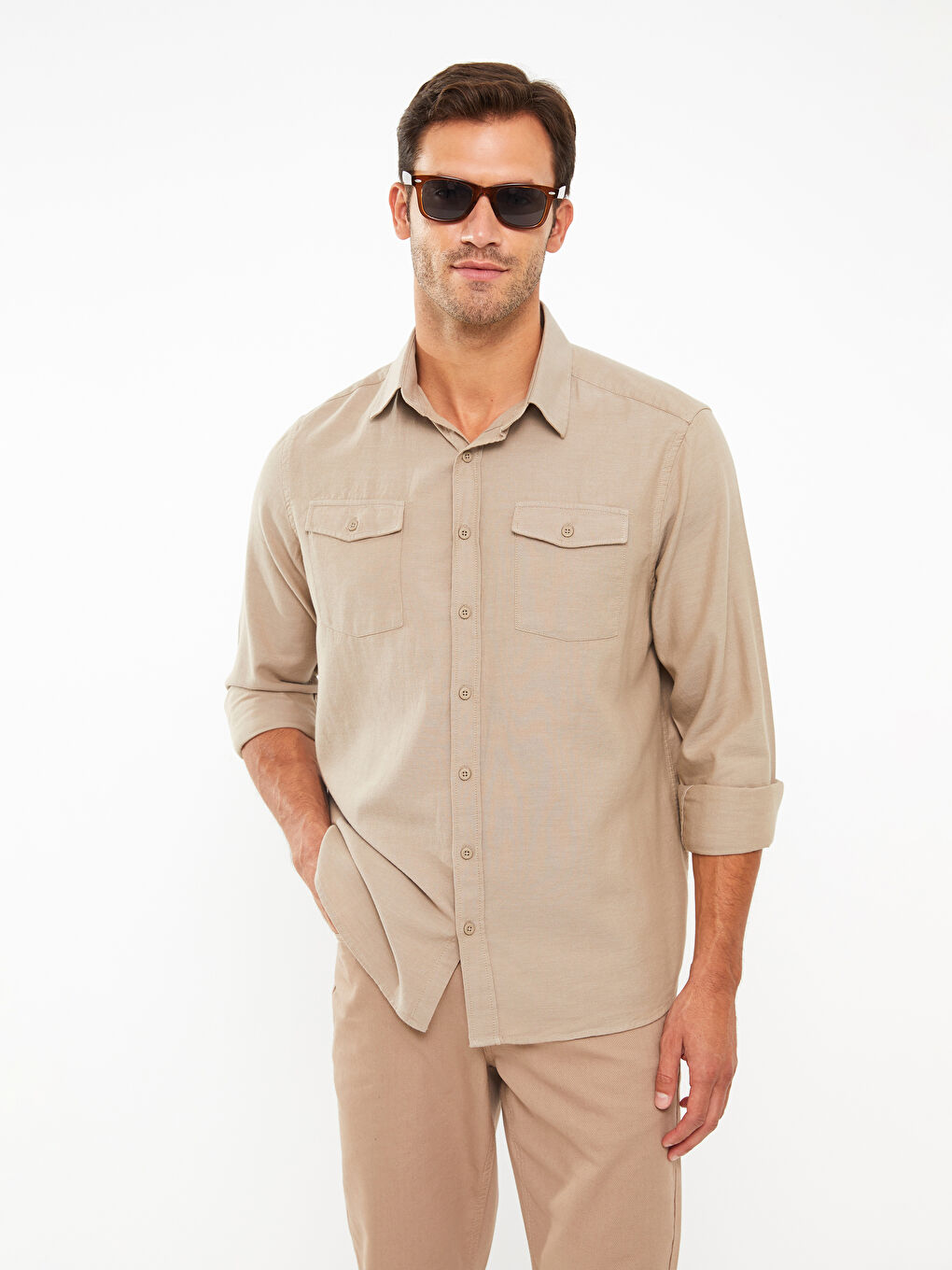 Regular Fit Long Sleeve Gabardine Men's Shirt-2