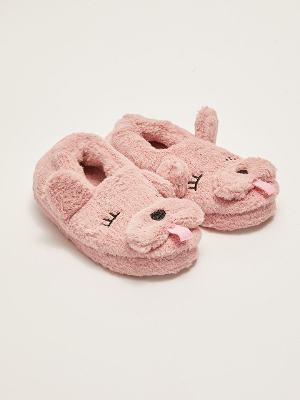 Pembe 3D Aplike Detaylı Kız Çocuk Pelüş Ev Ayakkabısı