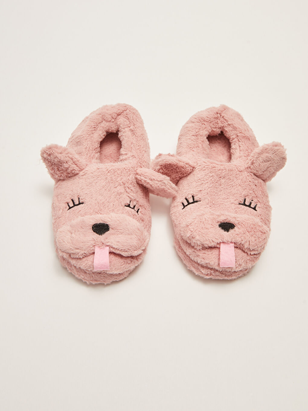 Pembe 3D Aplike Detaylı Kız Çocuk Pelüş Ev Ayakkabısı-2