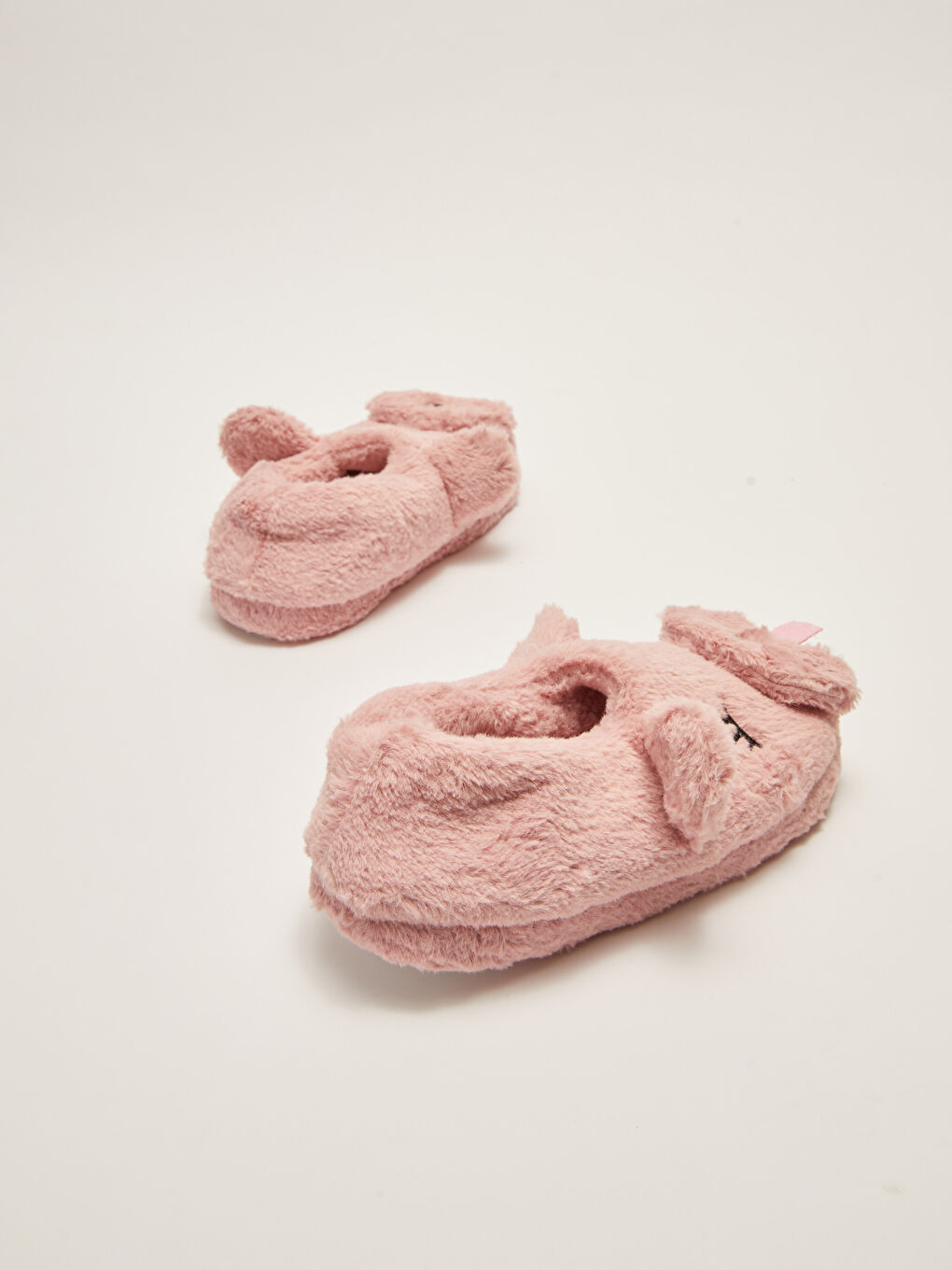 Pembe 3D Aplike Detaylı Kız Çocuk Pelüş Ev Ayakkabısı-4