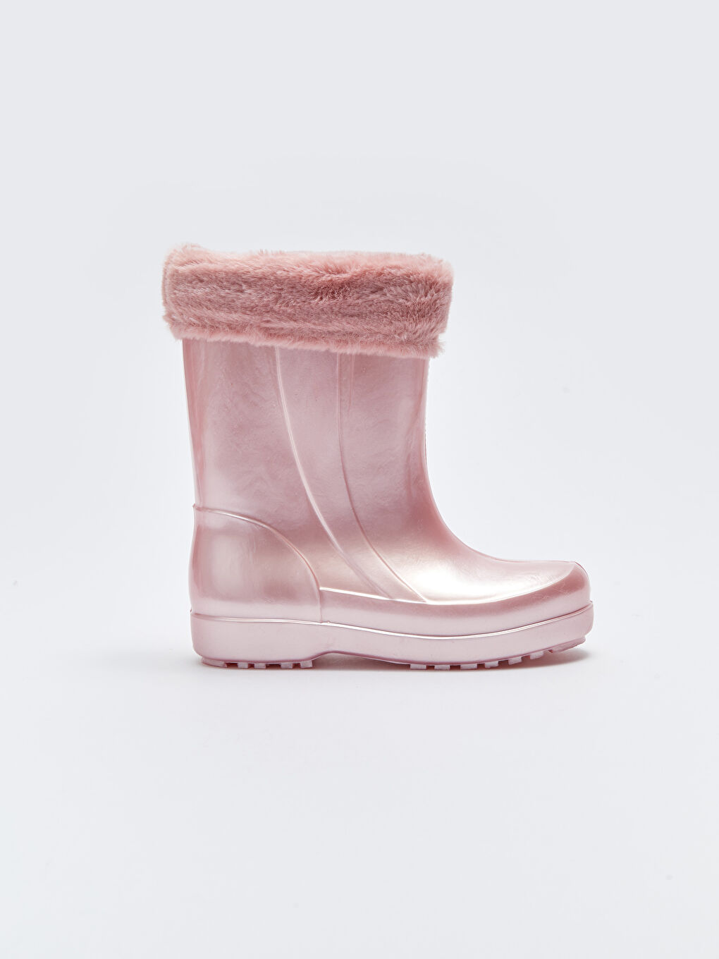 Pembe Parlak Görünümlü Kürk Detaylı Kız Çocuk Yağmur Botu-1