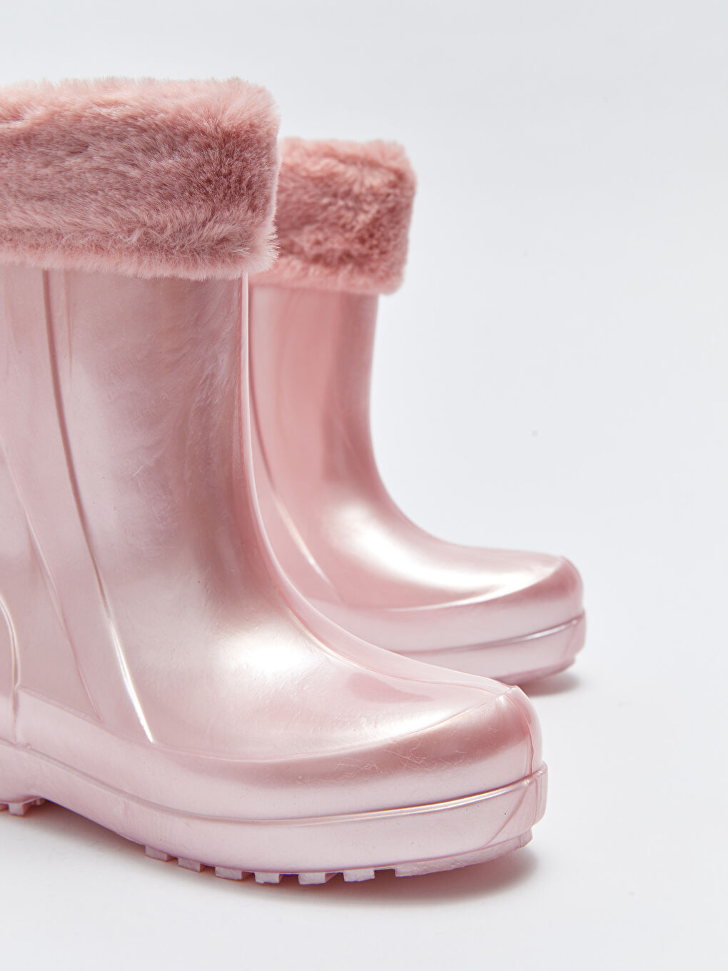 Pembe Parlak Görünümlü Kürk Detaylı Kız Çocuk Yağmur Botu-2