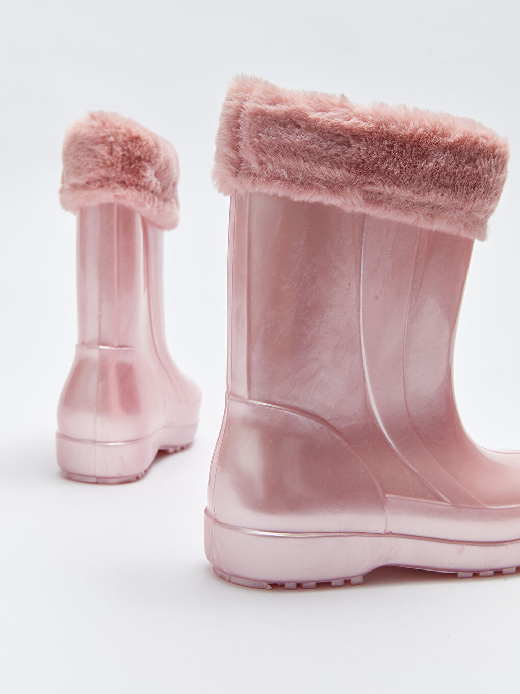 Pembe Parlak Görünümlü Kürk Detaylı Kız Çocuk Yağmur Botu-4