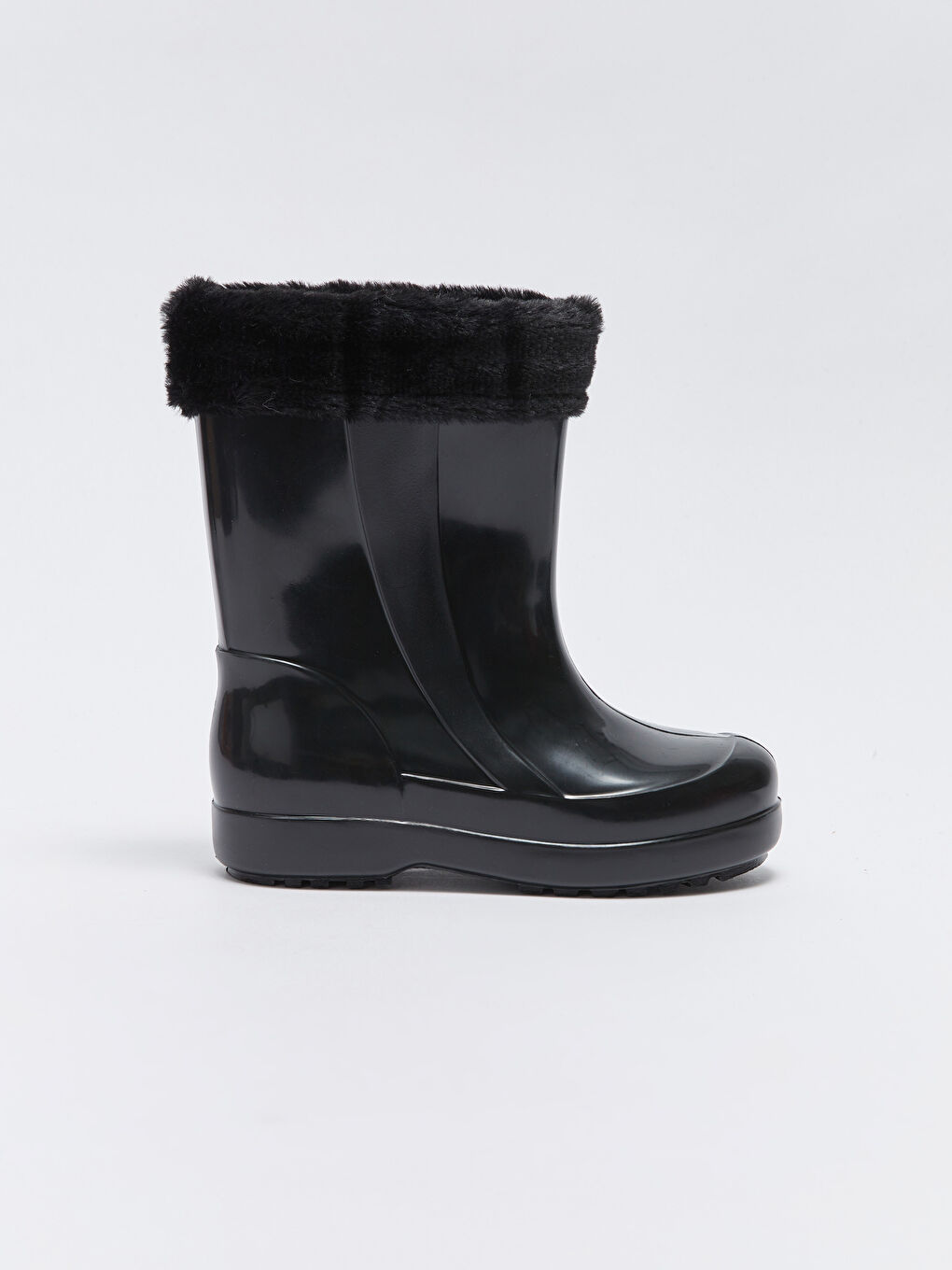 Siyah Parlak Görünümlü Kürk Detaylı Kız Çocuk Yağmur Botu-1