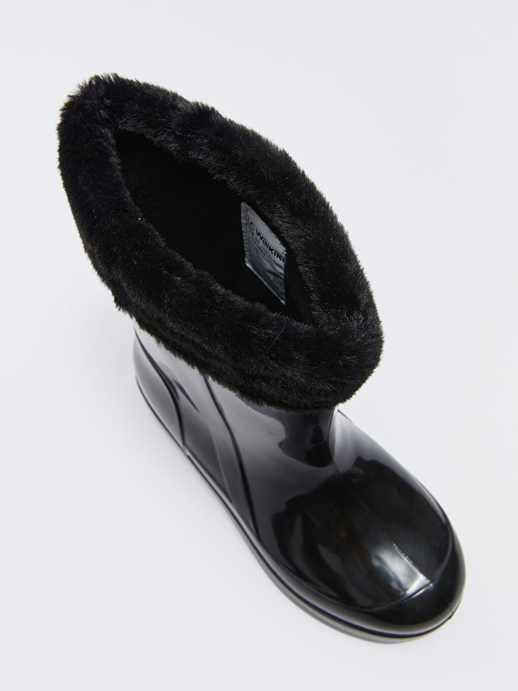 Siyah Parlak Görünümlü Kürk Detaylı Kız Çocuk Yağmur Botu-6