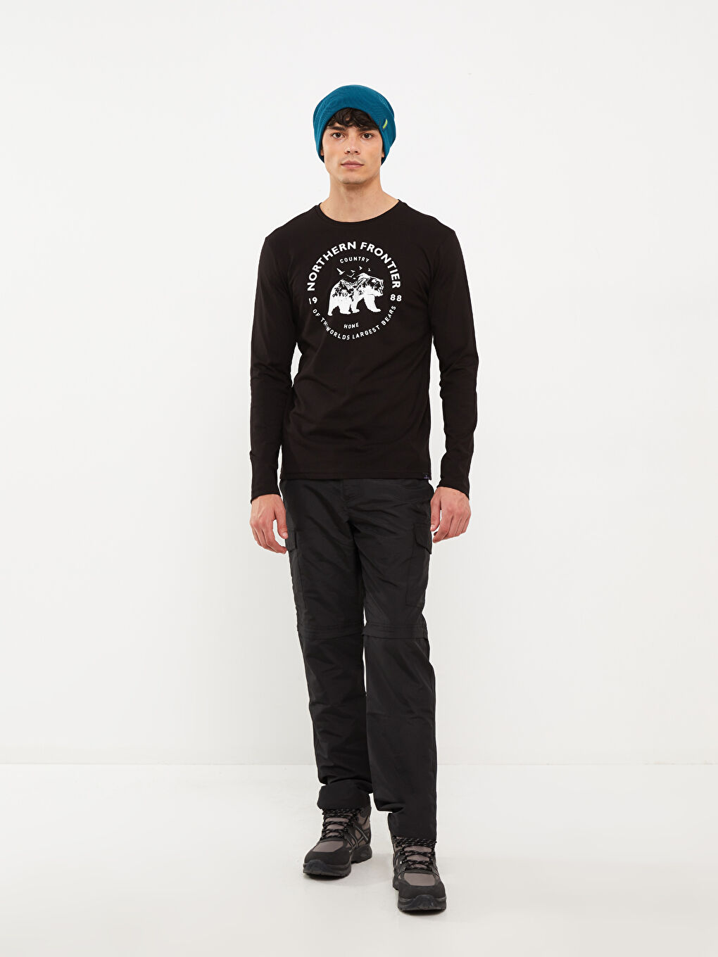 تيشيرت كم طويل مطبوع بياقة دائرية للرجال-2